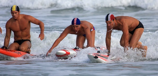From left to right: Nathan Henderson, Daniel Moodie and Cory Hutchings competing in the board race.