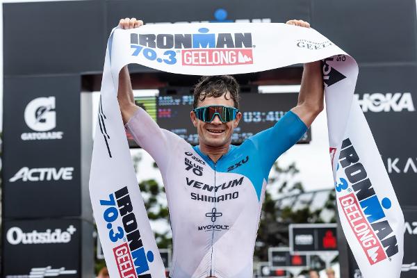 Mike Phillips taking the win at IRONMAN 70.3 Geelong