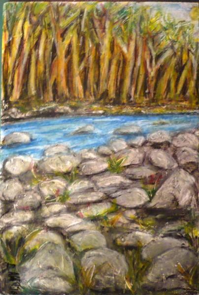 'Living Stream' by Leon Aarts (a New Zealand born artist with absolutely no negative views on any ART produced honestly and creatively anywhere (must be by brush, but) in this universe..only premise is, you must 'LOVE GETTING YOUR HANDS DIRTY WITH ART'. 