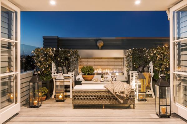 Outdoor Fireplace at Luxury Villa in Auckland