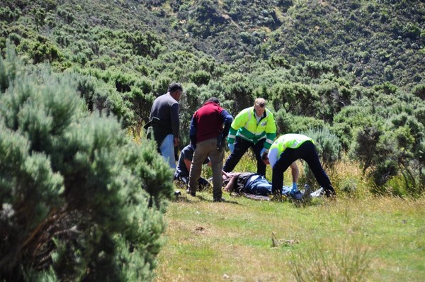 Wellington Free Ambulance paramedics attend to one of two injured horse back riders 