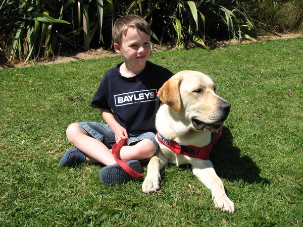 Guide dog Veda joins young volunteer charity fundraisers James Barnett to help out at the Warkworth A & P show.