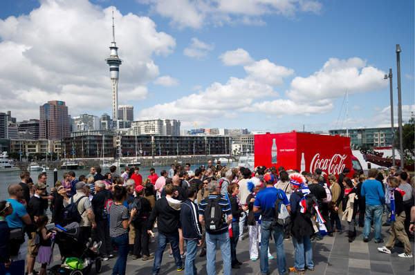 The public queues at the COCA-COLA Happiness Truck