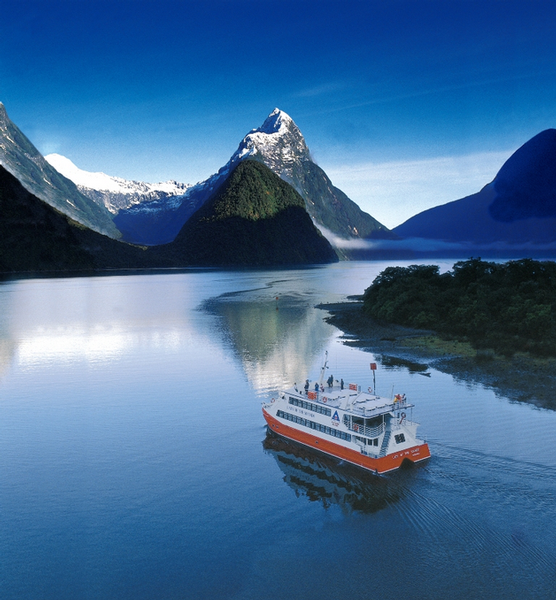 Sinbad Valley to the left of iconic Mitre Peak in New Zealand's Milford Sound
