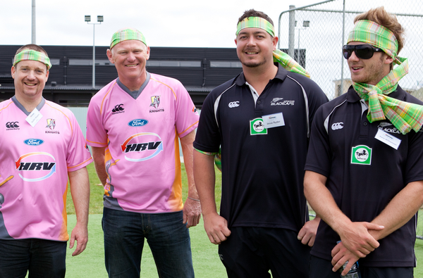 LtoR Justin Boyes (HRV), Marcus Foot (HRV), Jesse Ryder (BLACKCAP), Kane Williamson (BLACKCAP) celebrate HRV sponsorship renewal of the HRV Cup