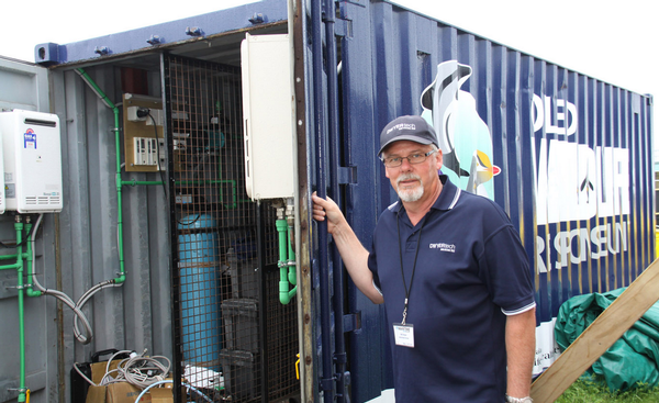 Bill Dwyer with an oiled wildlife storage container in Tauranga.