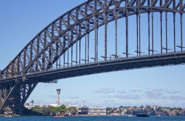 Team Gallagher row under the Sydney Harbour Bridge on November 27, 2011.