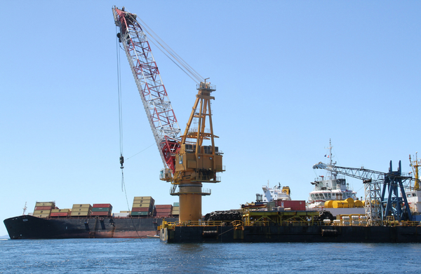 The Smit Borneo getting into position out at the Rena site.