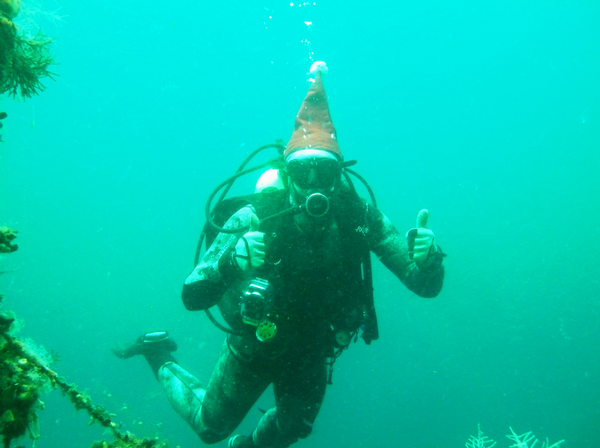 Santa makes an underwater appearance at Milford Sound.