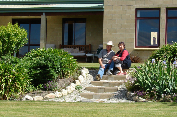 At the veranda that overlooks beautiful views of the lake and surrounding mountains.