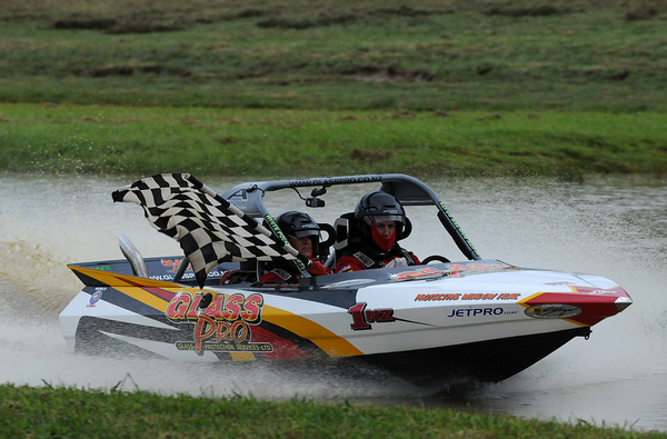 Taupo's Reg and Julie Smith have a narrow one point lead in the Whitepointer Boats Group A category of the 2012 Jetpro Jetsprint Championship.