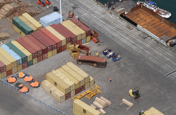 Containers unloaded and stored at the port.
