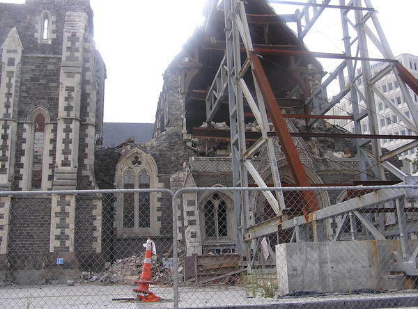 The damaged Cathedral Square 