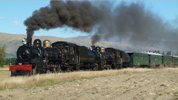 A rare sight, two locomotives pulling carriages at the inaugural Kingston Flyer Weekend yesterday.