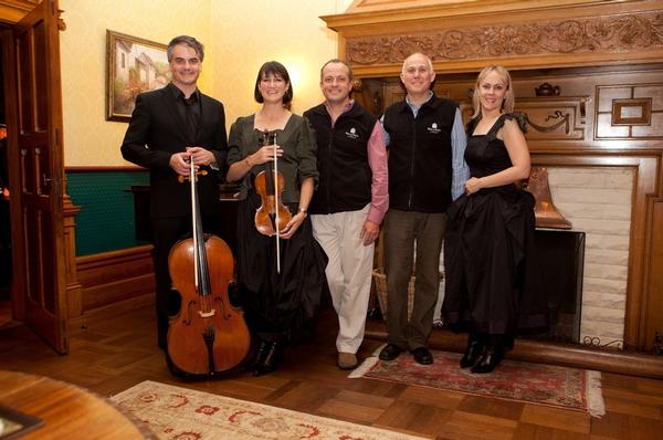NZTrio with owners at Pen-y-bryn Lodge last year - (L-R) Ashley Brown, Justine Cormack, James Boussy, James Glucksman and Sarah Watkins.