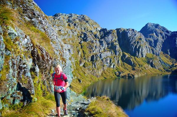 Routeburn Classic women's winner Whitney Dagg crosses the Harris Saddle.