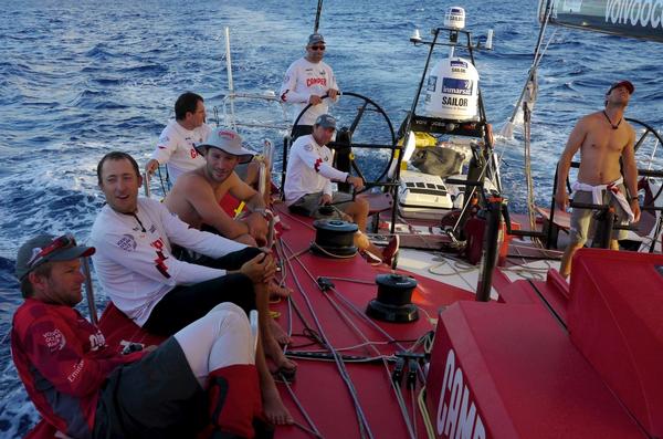 It's a busy time on deck as the watch changes on CAMPER.