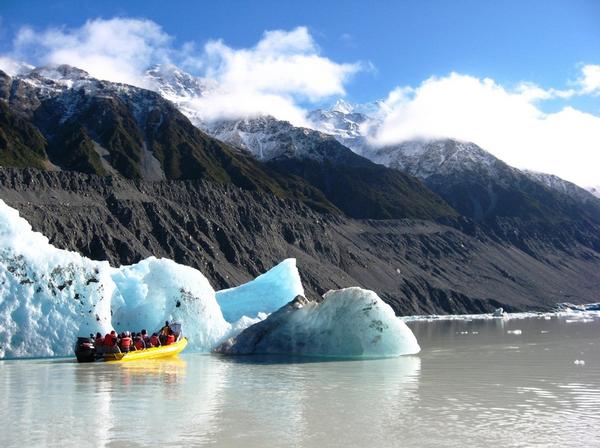 Glacier Explorers boat explores a new iceberg created from yesterdays Tasman Glacier Calving.