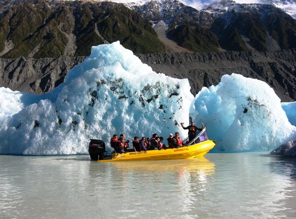 A Glacier Explorers boat up close to a newly formed iceberg following yesterdays calving.