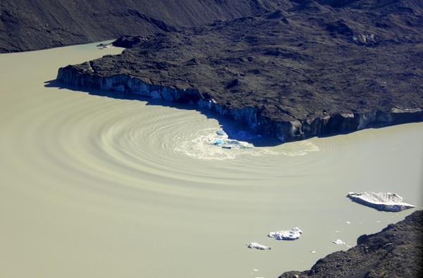 Wednesday's calving on Tasman Glacier Terminal Lake taken from Richard and Regine's helicopter.