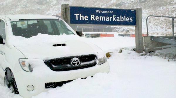 A snowy welcome waits at The Remarkables ski area in Queenstown.
