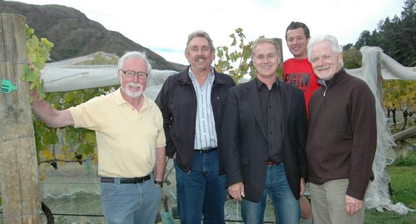 From L to R - Alan Brady, majority shareholder Phil Griffin, director Greg Hunt, winemaker Christopher Keys and director Bill Hartman celebrate the 25th harvest.