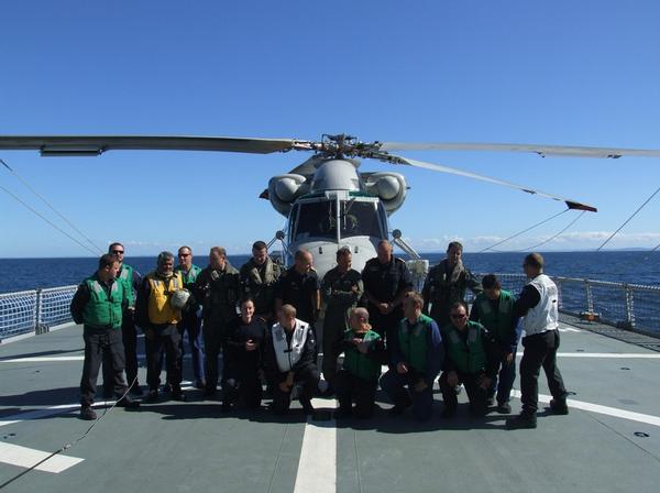 Flight deck of HMNZS OTAGO with the team that undertook the Seasprite flight trials. 