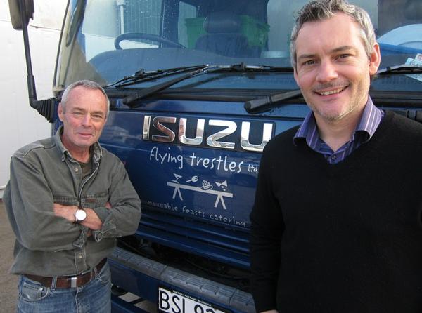 (L-R) Colin Sutherland and David Arnold with one of the Flying Trestles trucks.