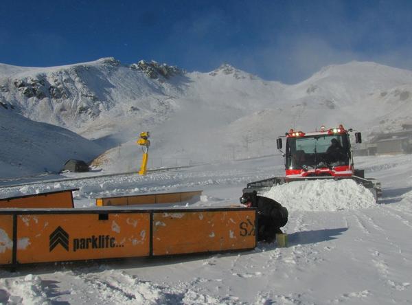 Francis Macguire from the Terrain Park checking a feature before it goes up to Sugar Bowl for opening day.