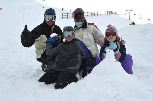 Left to right:  Geoff, Jacqui, Alex and Sophie Keys from Queensland, Australia, having fun at Coronet Peak ski area today.