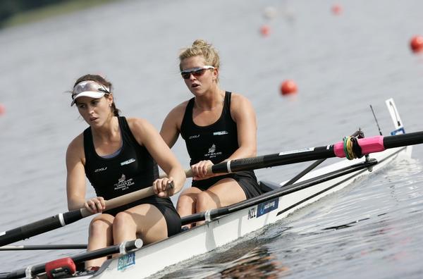 Kelsey Bevan (left) and Kayla Pratt dominating their heat of the women's pairs at the Under 23 World Rowing Championships at Trakai, Lithuania.