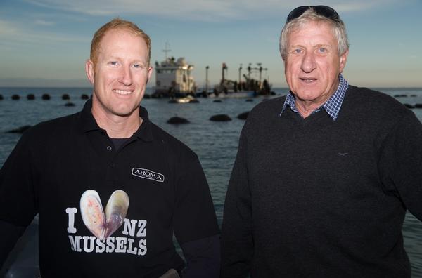  Aroma director Ben Winters Jr, left, and managing director Ben Winters at a mussel farm in the Marlborough Sounds. 