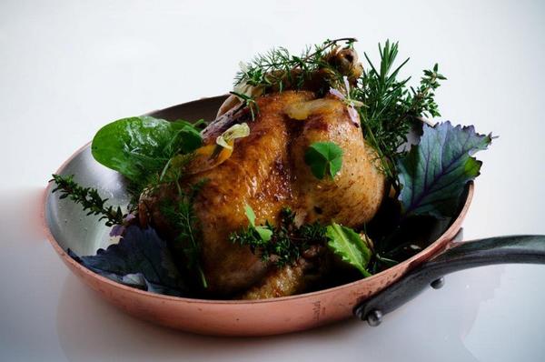 Bracu's Executive Head Chef Mikey Newlands, hay-roasted 'Nearly Spring Chicken' from the new Spring 2012 menu.