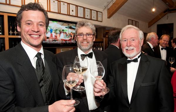 (L to R) Christopher Keys, Grant Taylor and Alan Brady at the Gibbston Valley Winery anniversary dinner