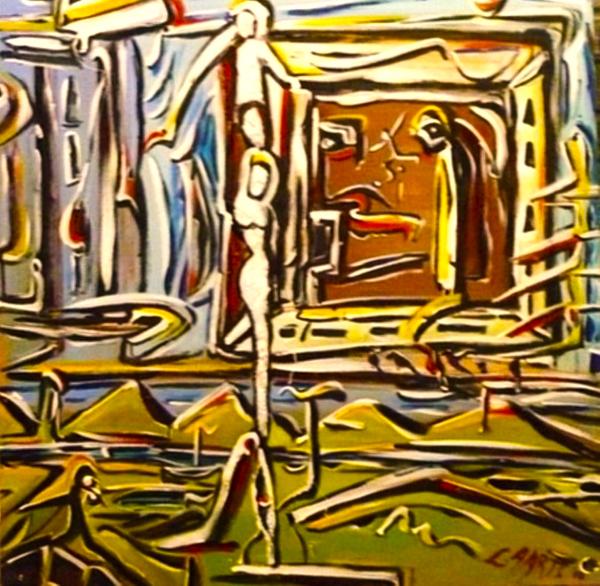 'Stepping Out' by Leon Aarts 2019, acrylics on board post quake. 