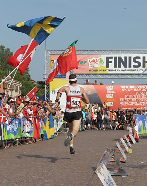 Daniel Hubmann (Switzerland) finishing the World Orienteering Champs Sprint Final in Venice, Italy.