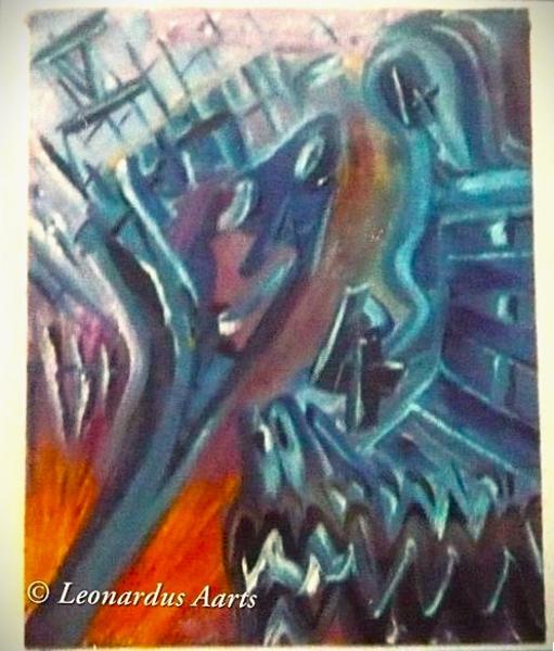 '444 (thoughts of Denver Airport Murals and Pink Floyd, The Wall)', acrylics on canvas by Leon Aarts