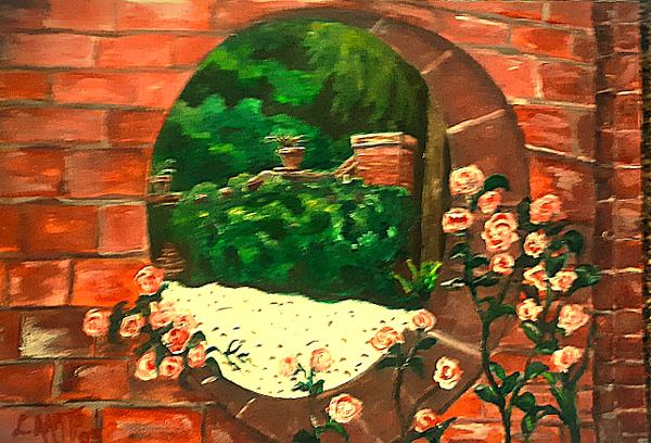 Backyard View, acrylics on card by Leon Aarts