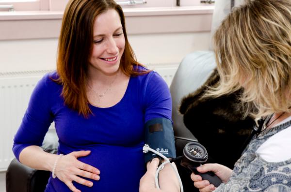 A midwife meets with her pregnant client