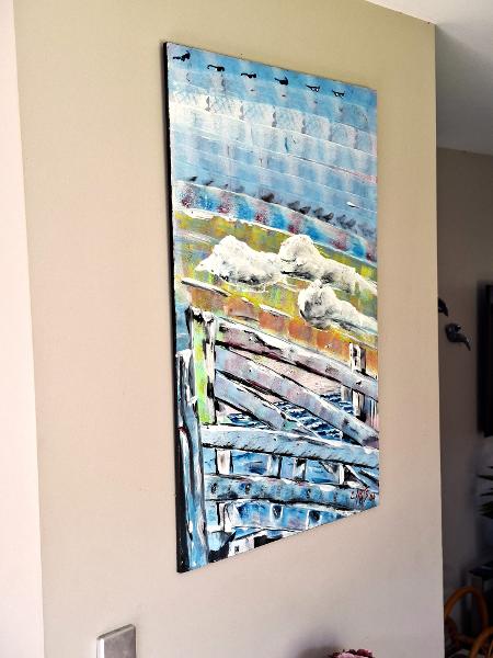 'A Future Walk Along The Foreshore', acrylics on board, by Leon Aarts, 2004