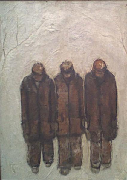 Drie mannen in de sneeuw by Nardus van de Ven