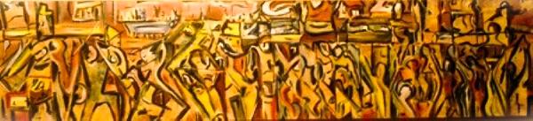 'The Gendarme is Busy', acrylics on board by Leon Aarts 