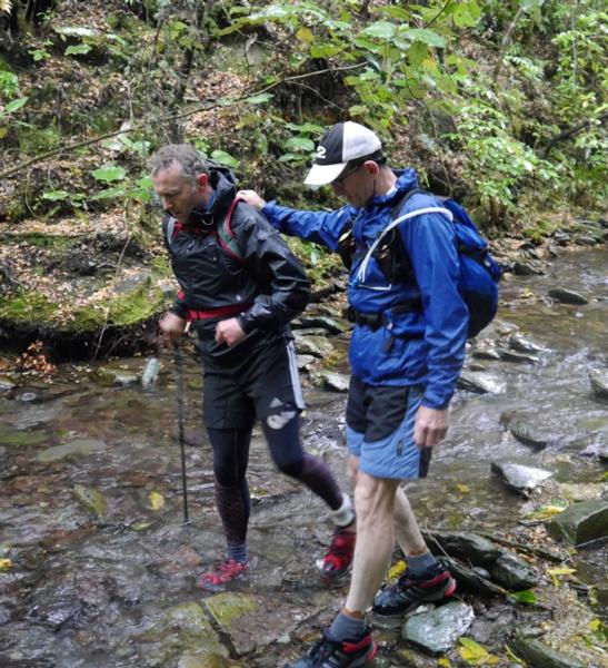 With support from Tim James Richard (left) tackles some terrain similar with to what he'll face when he takes on the Speight's Coast to Coast 33 kilometre mountain run on Saturday 14 February. 