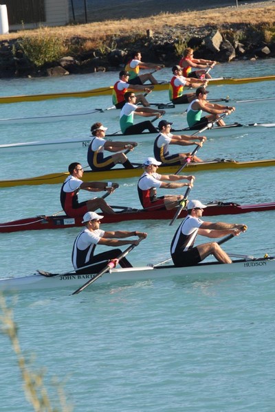 The Premier Pair race gets underway early this morning at Lake Ruataniwha in perfect conditions at the BankLink New Zealand Rowing Championships