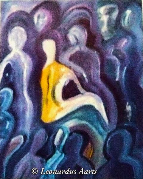 'Lecture', Acrylics on canvas board, by Leon Aarts