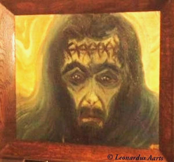 'Man' oils on canvas board by Leon Aarts c.1982 (for sale-framed)