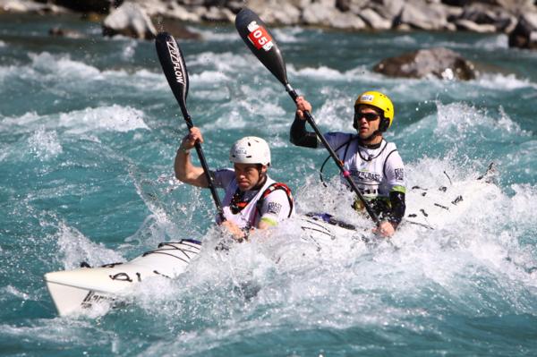 Team Kathmandu Australia, this year's men's tandem teams winner powering down the Waimakariri River that features 70kms of braids and a stunning gorge on race day