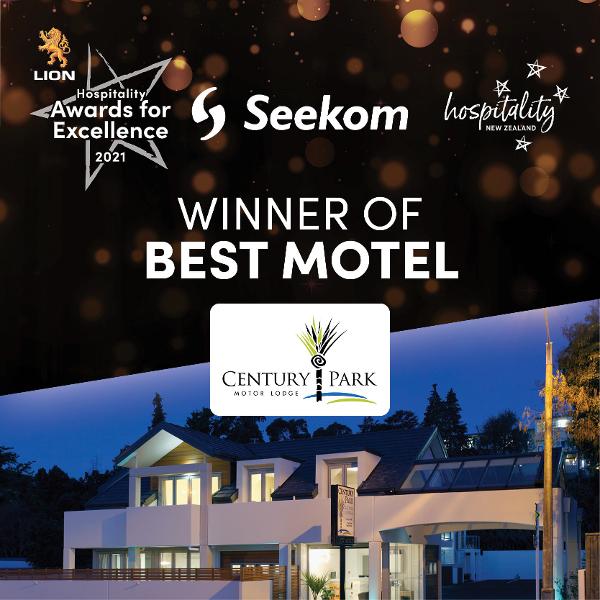 Luxury South Island motel Century Park Motor Lodge wins best motel at Lion Hospitality New Zealand Awards for Excellence.