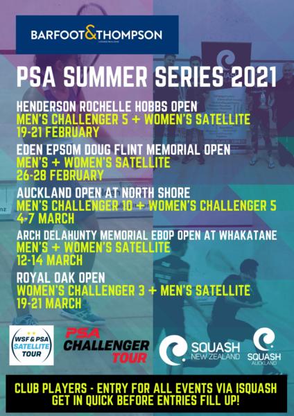 Confirmed tournaments for the PSA Squash Summer Series