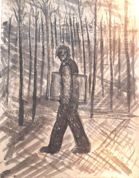 'Untitled' Sketch (with paint on paper) by Nardus van de Ven, (Aarts family collection)..it's all about light and shadows.